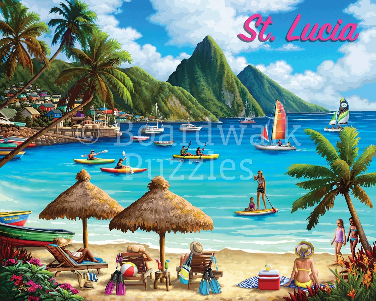 Boardwalk St. Lucia 500 Piece Jigsaw Puzzle Tropical Beach Vacation Puzzles with Premium Box, Gift for Adults and Family 16"x20"
