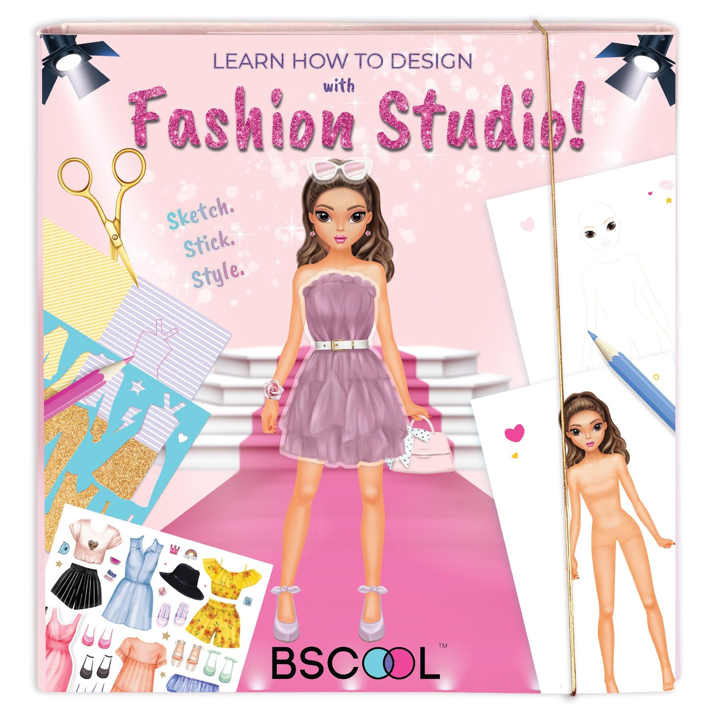 BSCOOL Fashion Studio Dress Up, Drawing, Coloring. Little Designer Creativity Book for Kids 4 and Up with Stickers, Stencils, Textures - Creative