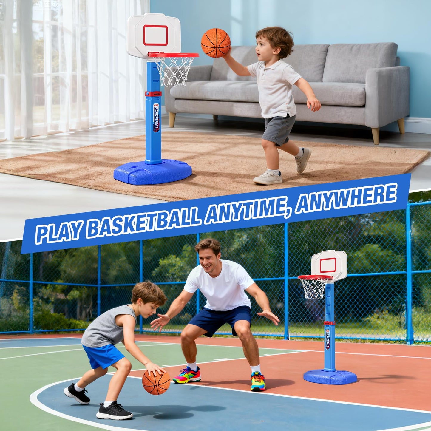 HYES Kids Basketball Hoop Indoor, Adjustable Height