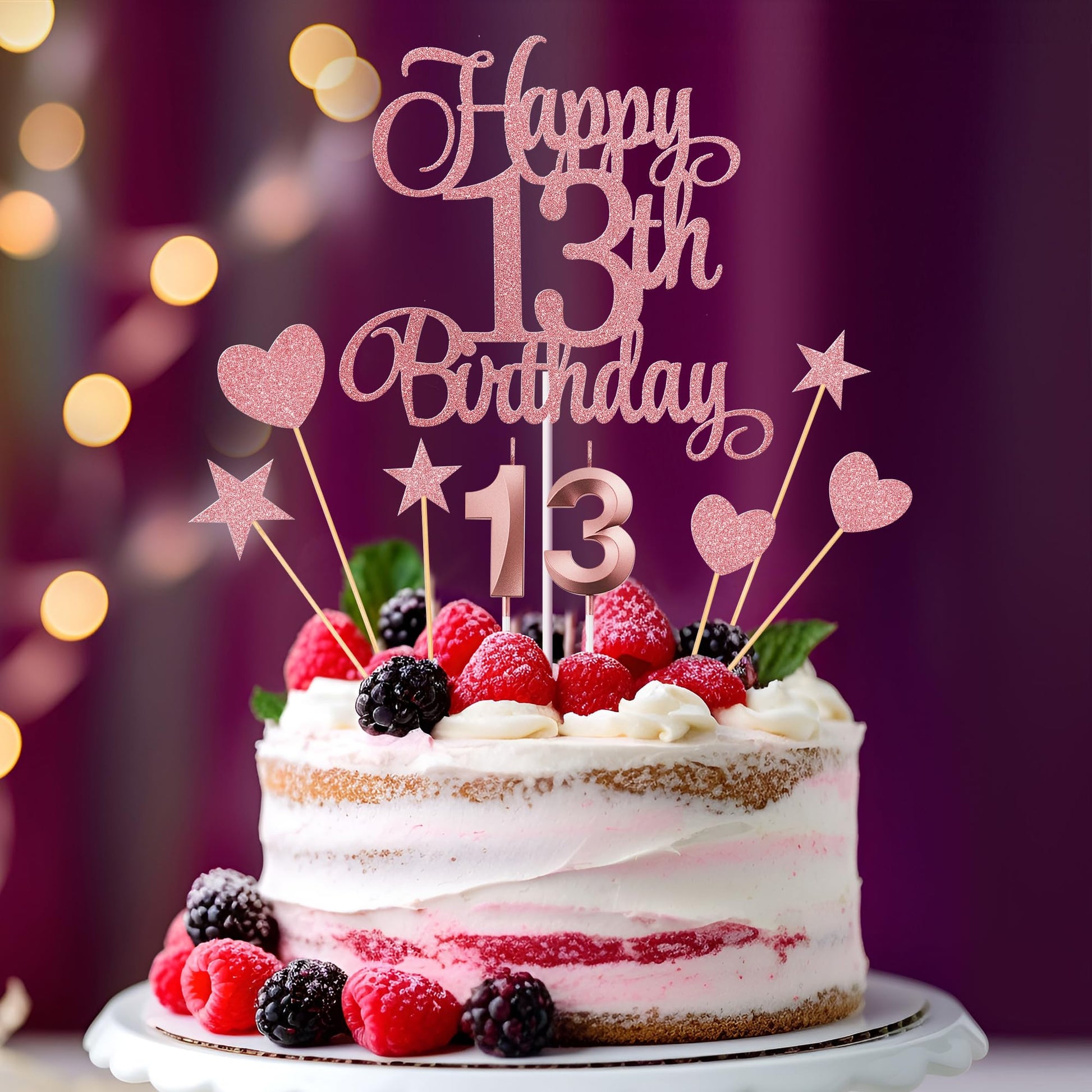 Lecferrarc 13th Birthday Cake Decorations, 13th Birthday Candles Cake Numeral Candles and Glitter Happy 13th Birthday Cake Toppers Set for Birthday