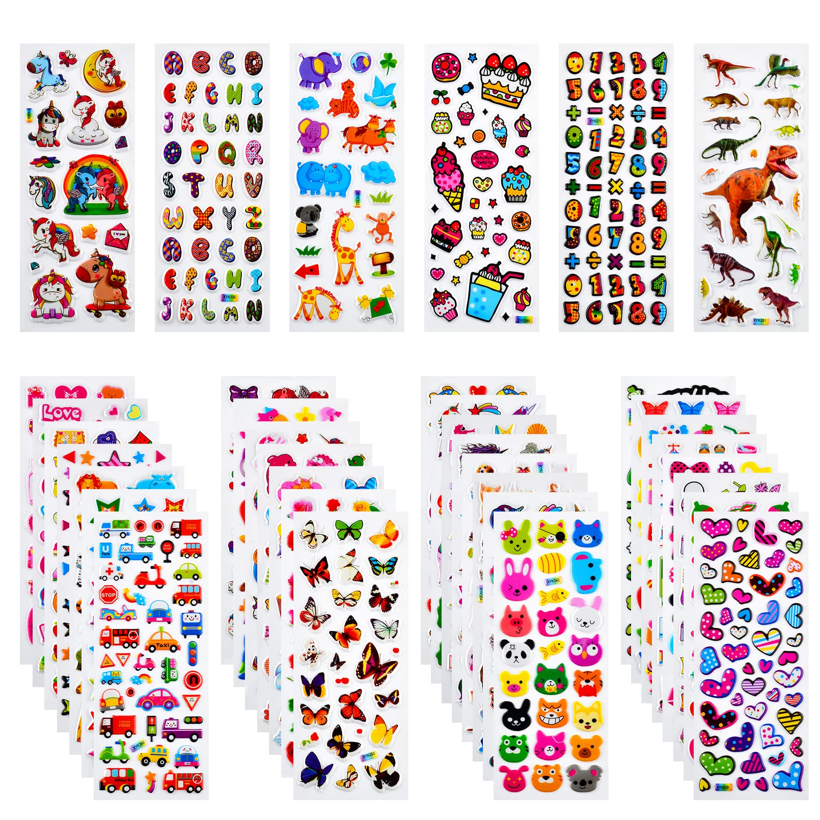 Habett 3D Stickers for Kids & Toddlers, 920+ 3D Puffy Stickers 36 Different Sheets Including Animals, Letters, Numbers, Dinosaurs, Cars and More