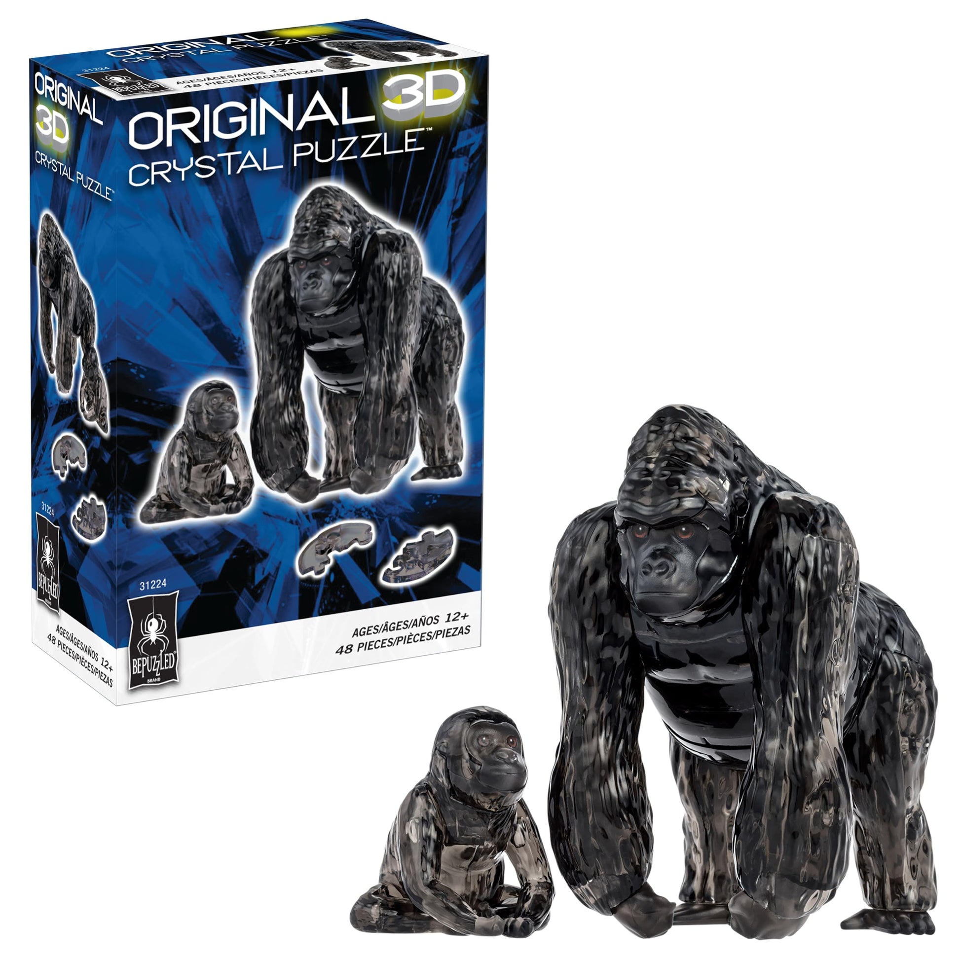 Gorilla & Baby Crystal 3D Puzzle, 48-Pc Brain Teaser, Ages 12+