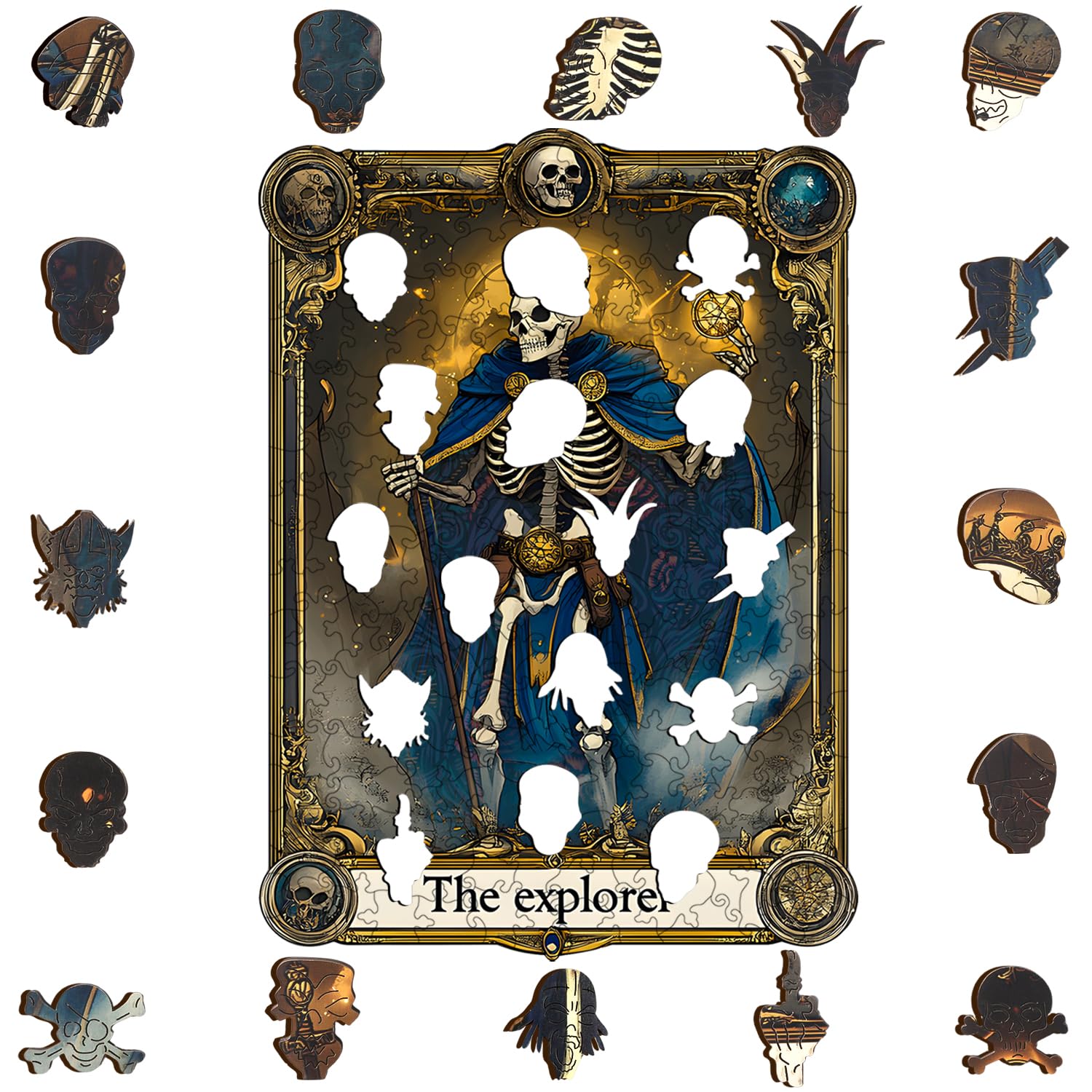Wooden Jigsaw Puzzles for Adults, Skull Explorer Tarot Theme, 200 Pieces