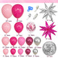 143Pcs Princess Pink and Silver Valentines Balloon Garland Arch Kit, Hot Pink Confetti 4D Star Disco Ball Crown Balloons for Girls Women Bridal Baby