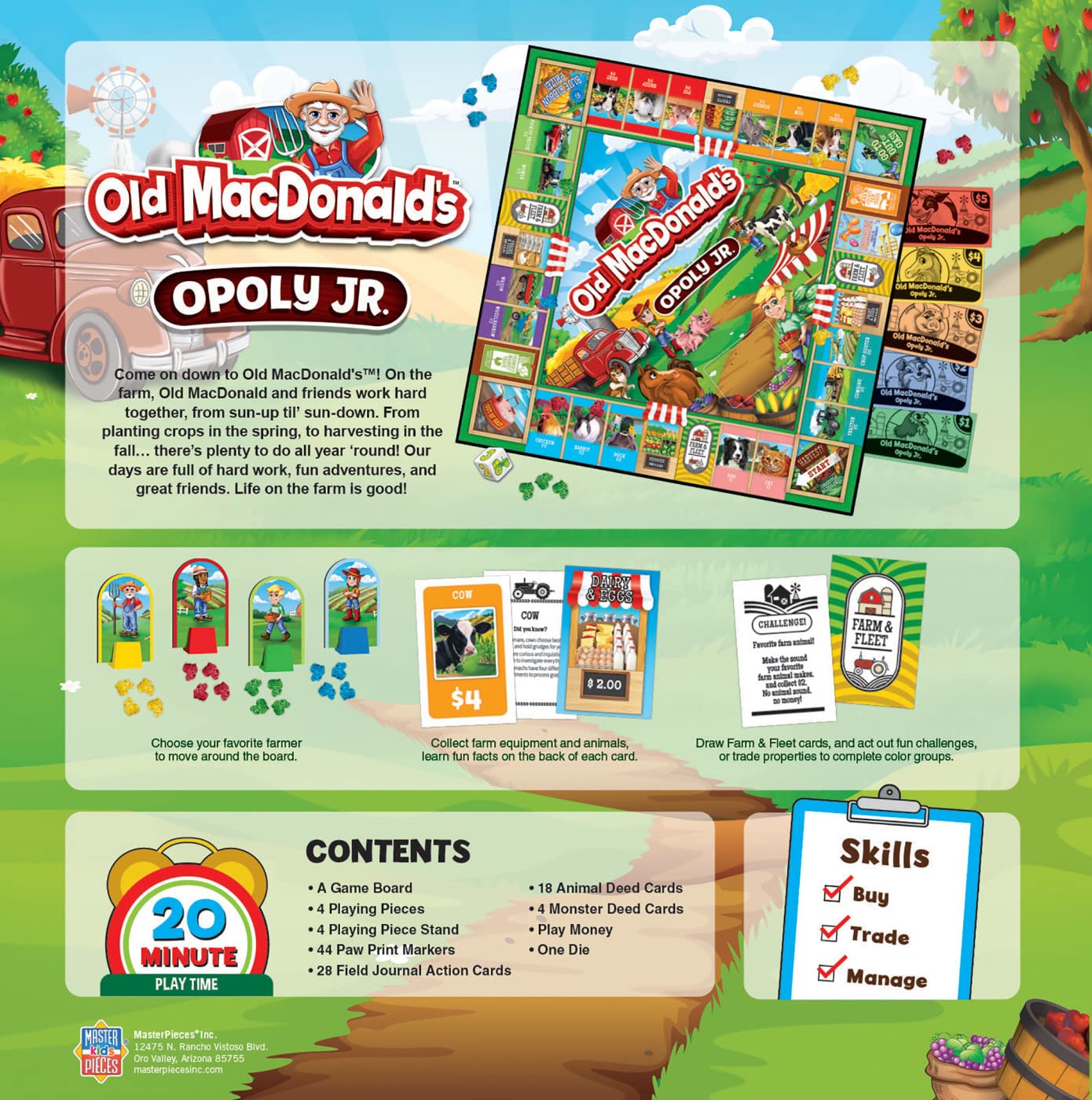 MasterPieces Kids & Family Board Games - Old MacDonald's Farm Opoly Jr. - Officially Licensed Board Games for Kids, & Family
