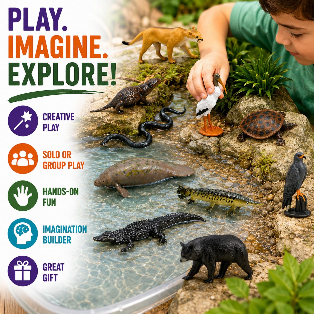 Safari Ltd. Everglades TOOB - 11 Mini Figurines: Manatee, Alligator, Turtle & More - Educational Toy Set for Boys, Girls & Kids Ages 3+