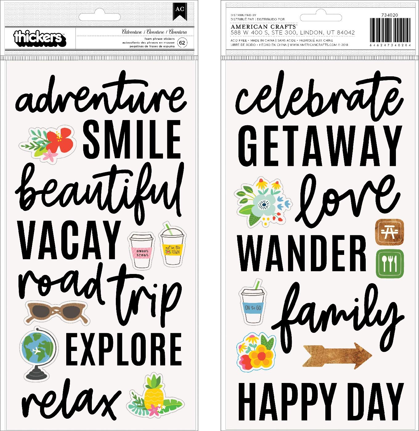 Thickers Chasing Adventures Phrase & Icon Stickers - 62pcs
