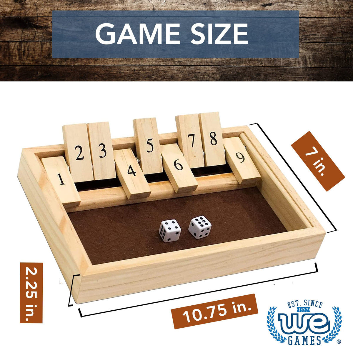 Classic Dice Board Game - 9 Number Flip Tiles with Natural Wooden Box - 11 inches