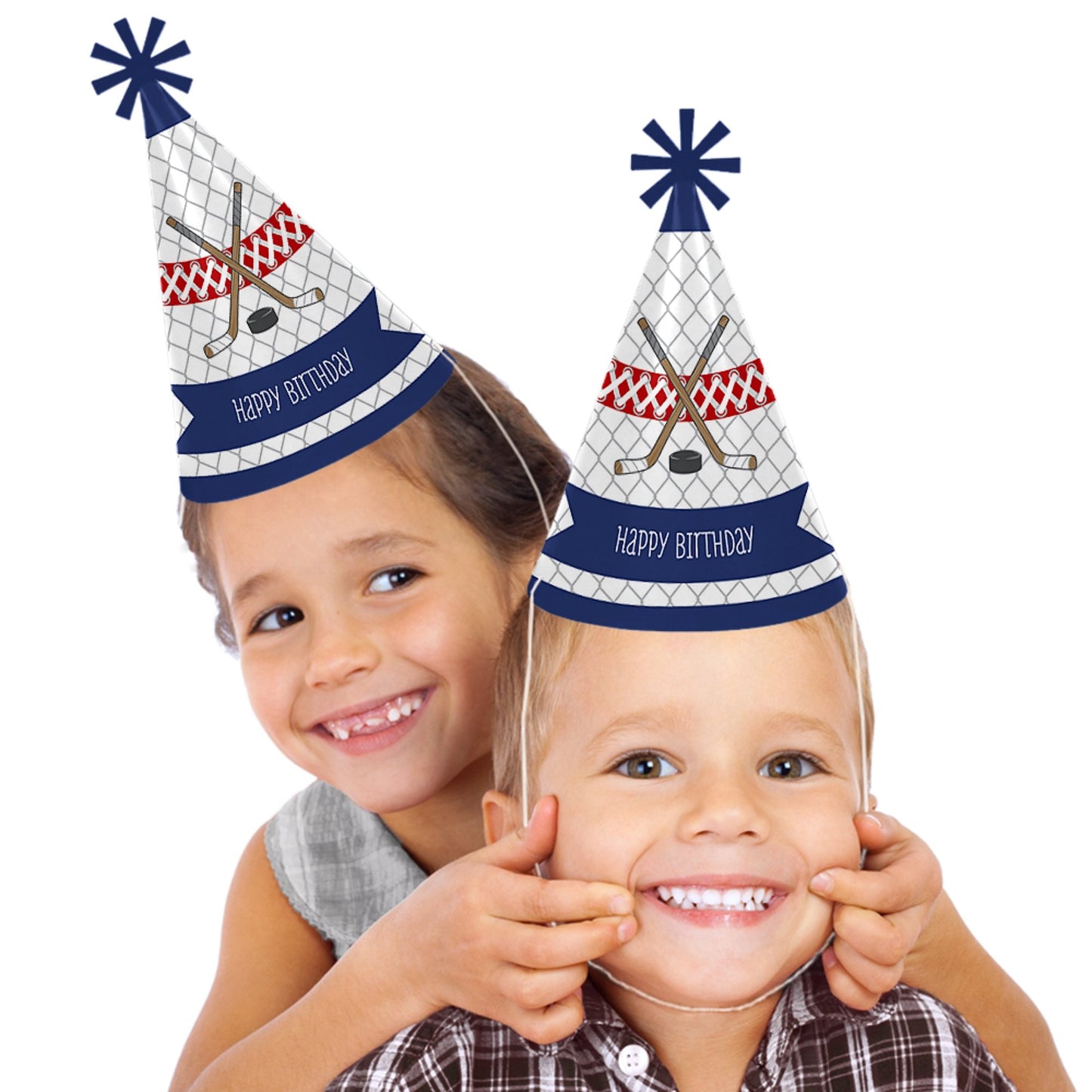 Big Dot of Happiness Shoots and Scores - Hockey - Cone Happy Birthday Party Hats for Kids and Adults - Set of 8 (Standard Size)
