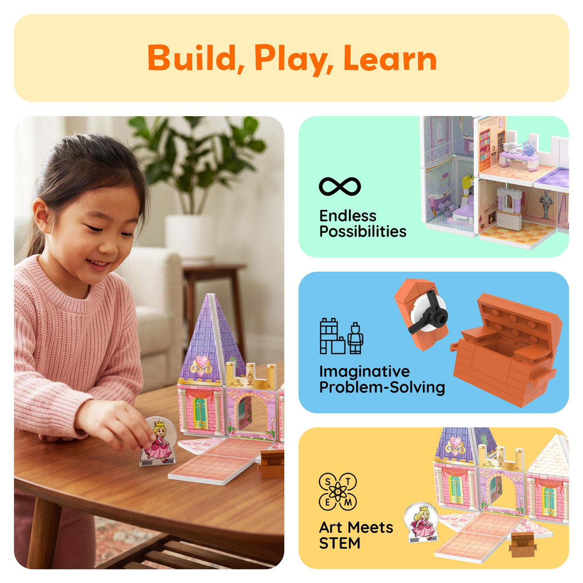 PicassoTiles 148pc Magnetic Tiles Princess Castle Brick Block Toy Ages 3+