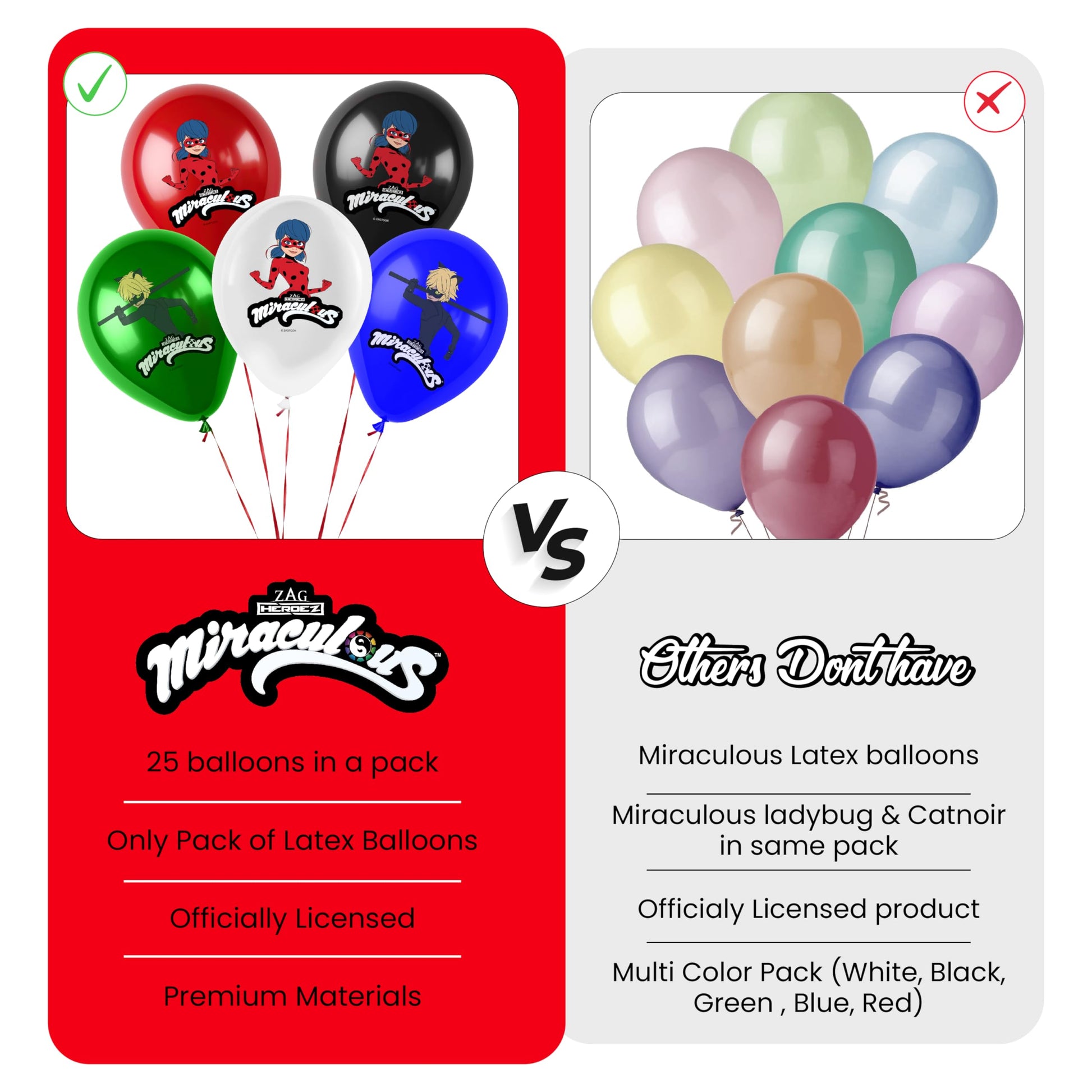 Miraculous Ladybug Cat Noir 12" Birthday Party Balloons 25 Pcs for Kids