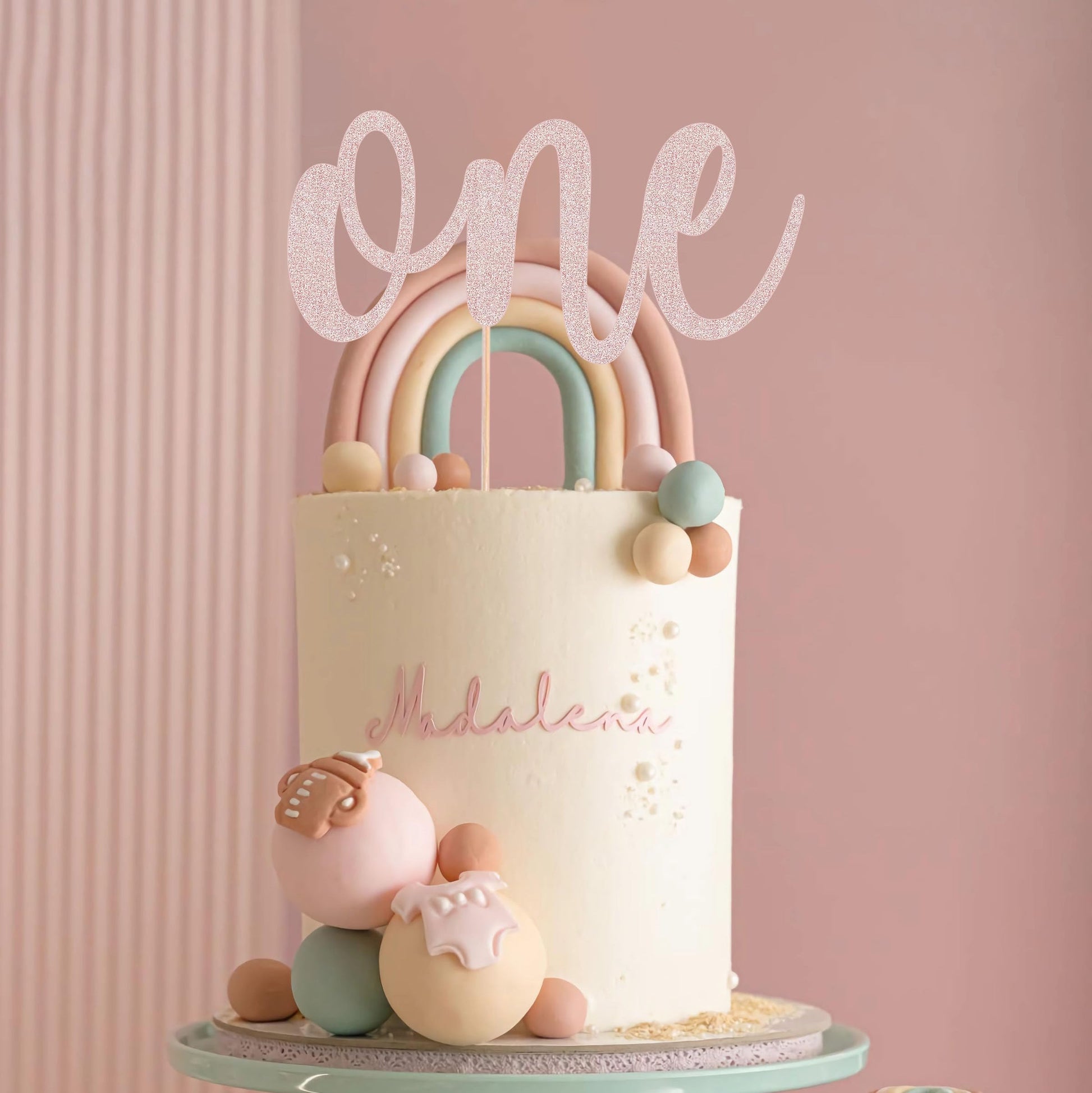 EONNCNT One Cake Topper - Rose Gold Glitter 1st Birthday Cake Decorating Supplies for Boys or Girls, First Birthday Cake Topper for Baby Shower 1st