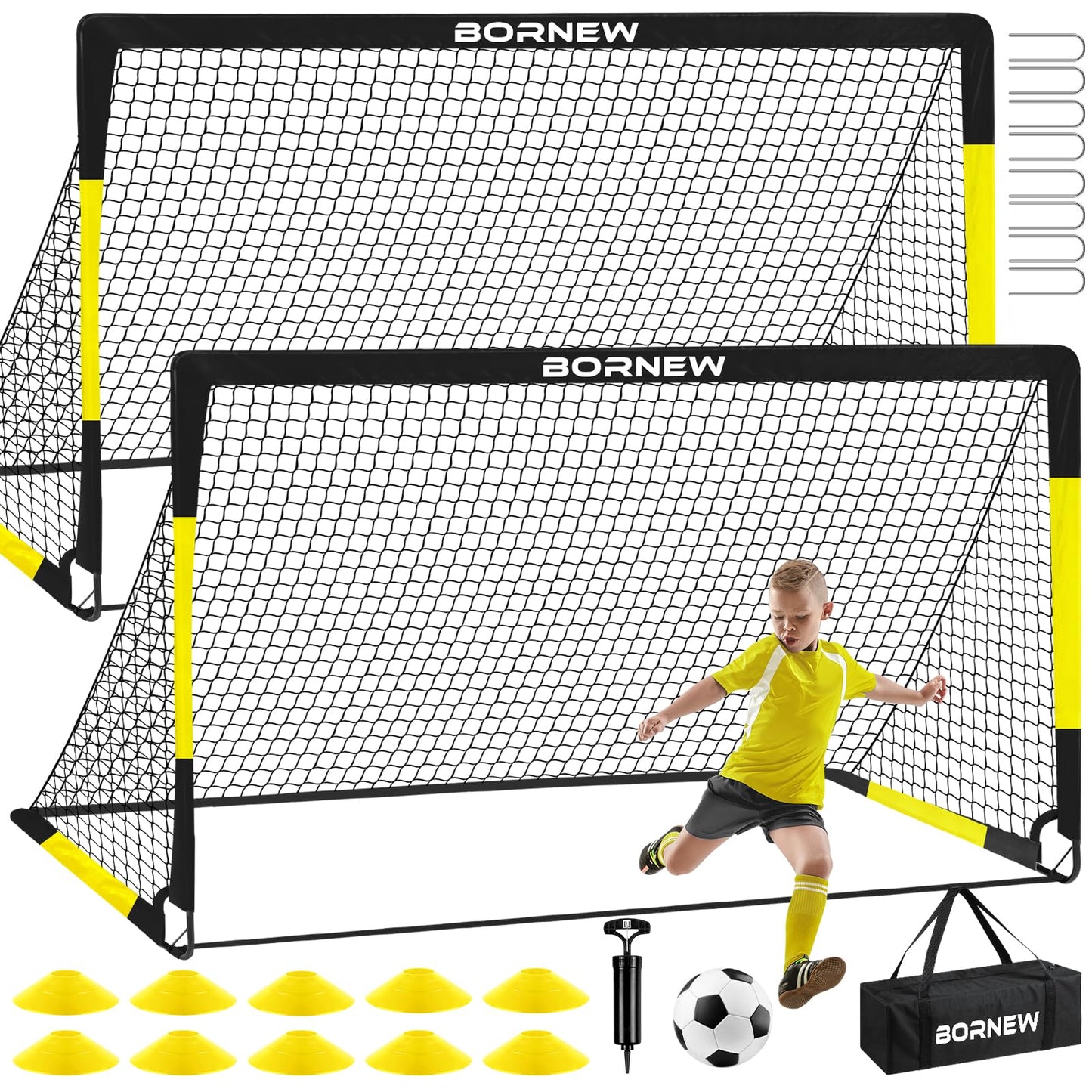 Kids Soccer Goal for Backyard Set - 2 Set of 7X5 / 6X4 ft Soccer Nets