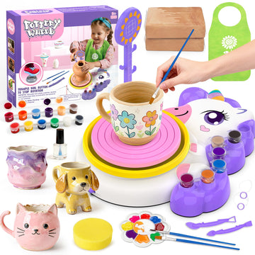 Pottery Wheel for Kids, Arts and Crafts for Kids Ages 8-12, Complete Pottery Painting Craft Kit with Clay, Art Supplies for Kids Toys Girls Birthday