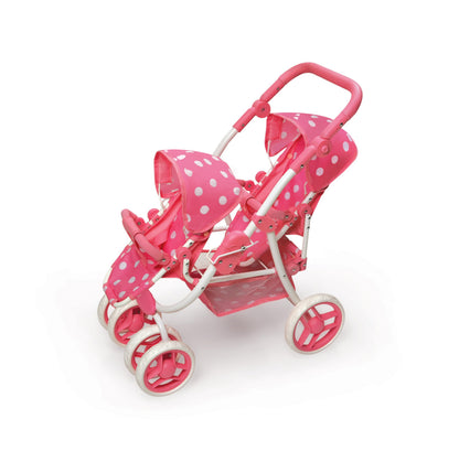 Badger Basket Polka Dot Reversible Double Doll Stroller for 16-Inch Dolls - Pink/Polka Dots with Removable Seats