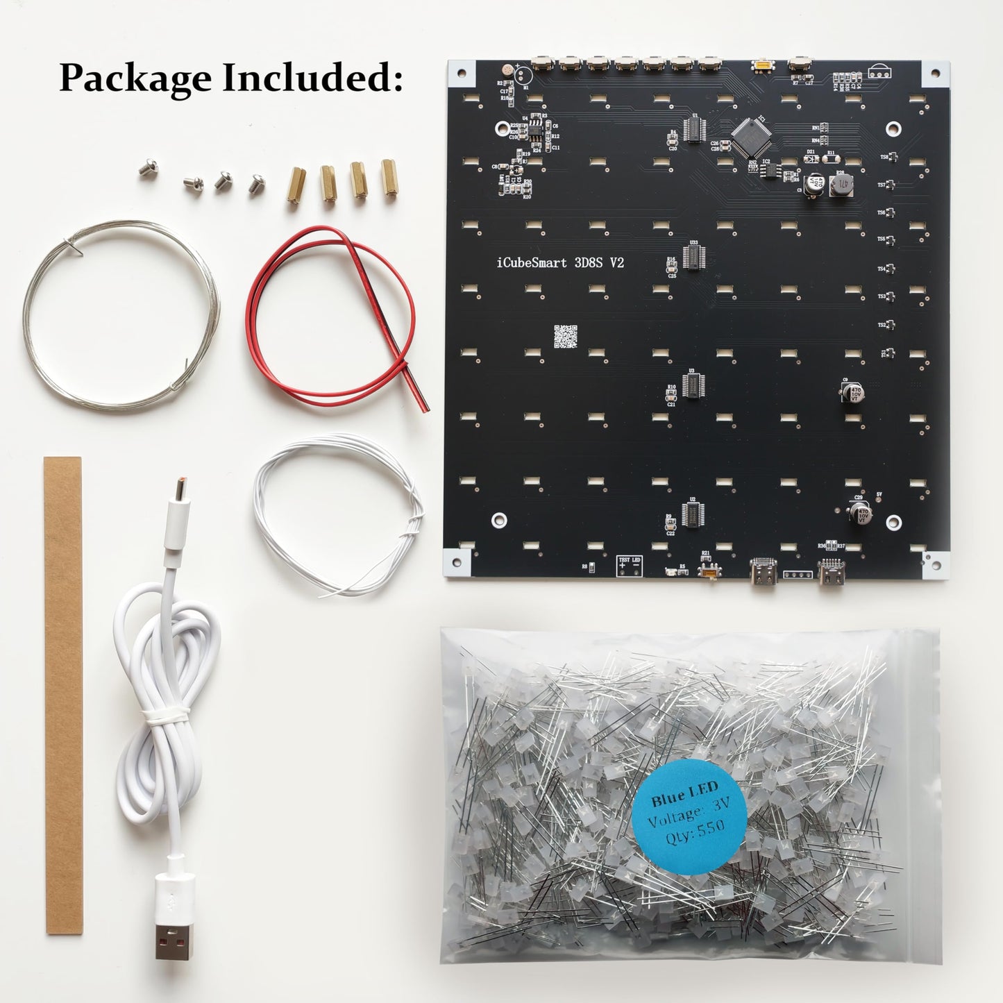 iCubeSmart 3D Led Cube DIY Electronics Kit 8x8x8 Led Cube DIY Soldering Project Kit(3D8S-BLUE)