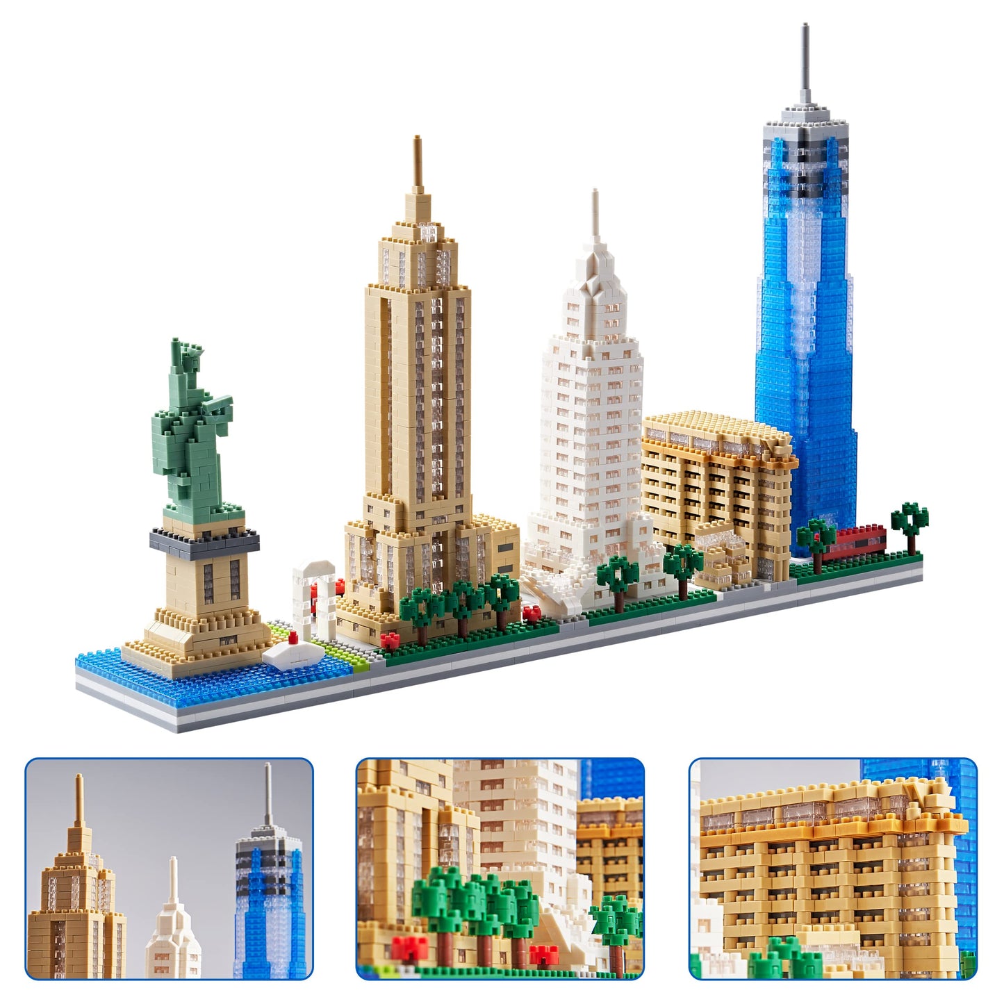 New York Skyline Micro Building Set for Adults, Architecture Model Kit Collectible Display with Statue of Liberty & Empire State Building, Gift