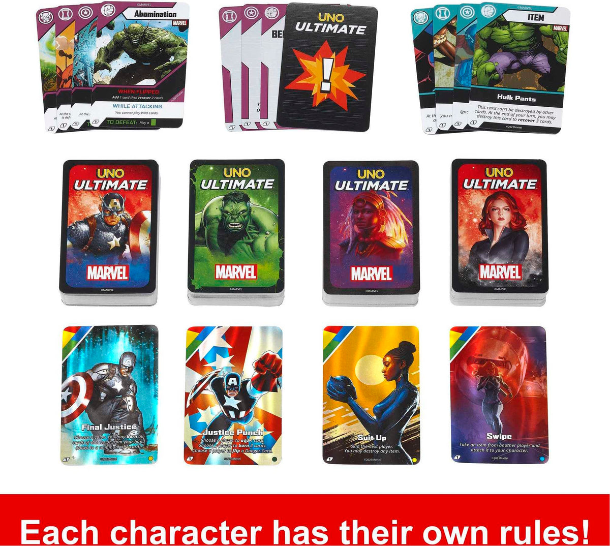 Mattel Games UNO Ultimate Marvel Card Game with 4 Character Decks, 4 Collectible Foil Cards & Special Rules, 2-4 Players, 2nd Edition