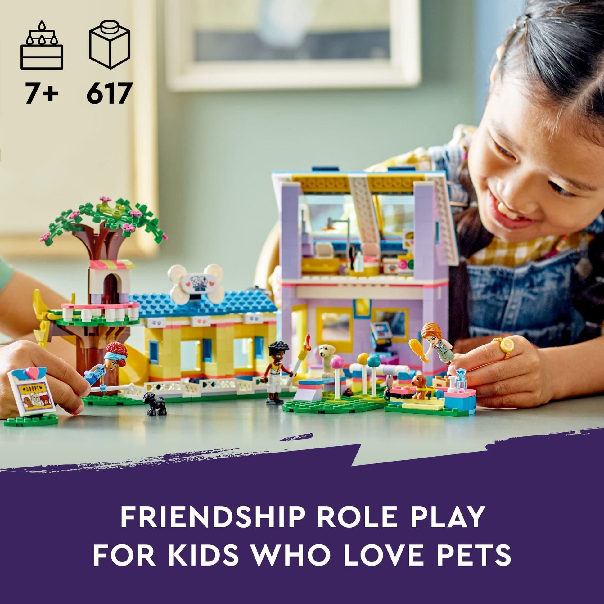 LEGO Friends Dog Rescue Center 41727, Pet Animal Playset for Kids Ages 7 Plus Years Old with 2023 Series Characters Autumn and Zac Mini-Dolls, Toy Vet
