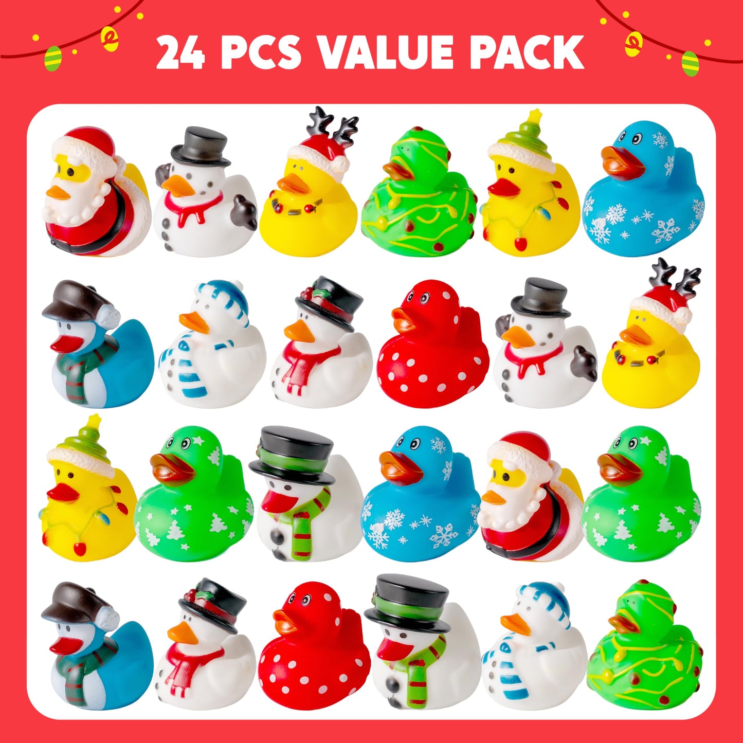 JOYIN 24 PCS Christmas Ducks Baby Bathtub Toys, Assorted Xmas Rubber Duckies for Kids Gifts, Ducky Toddler Bath Toys Rubber Duck Bulk for Stocking