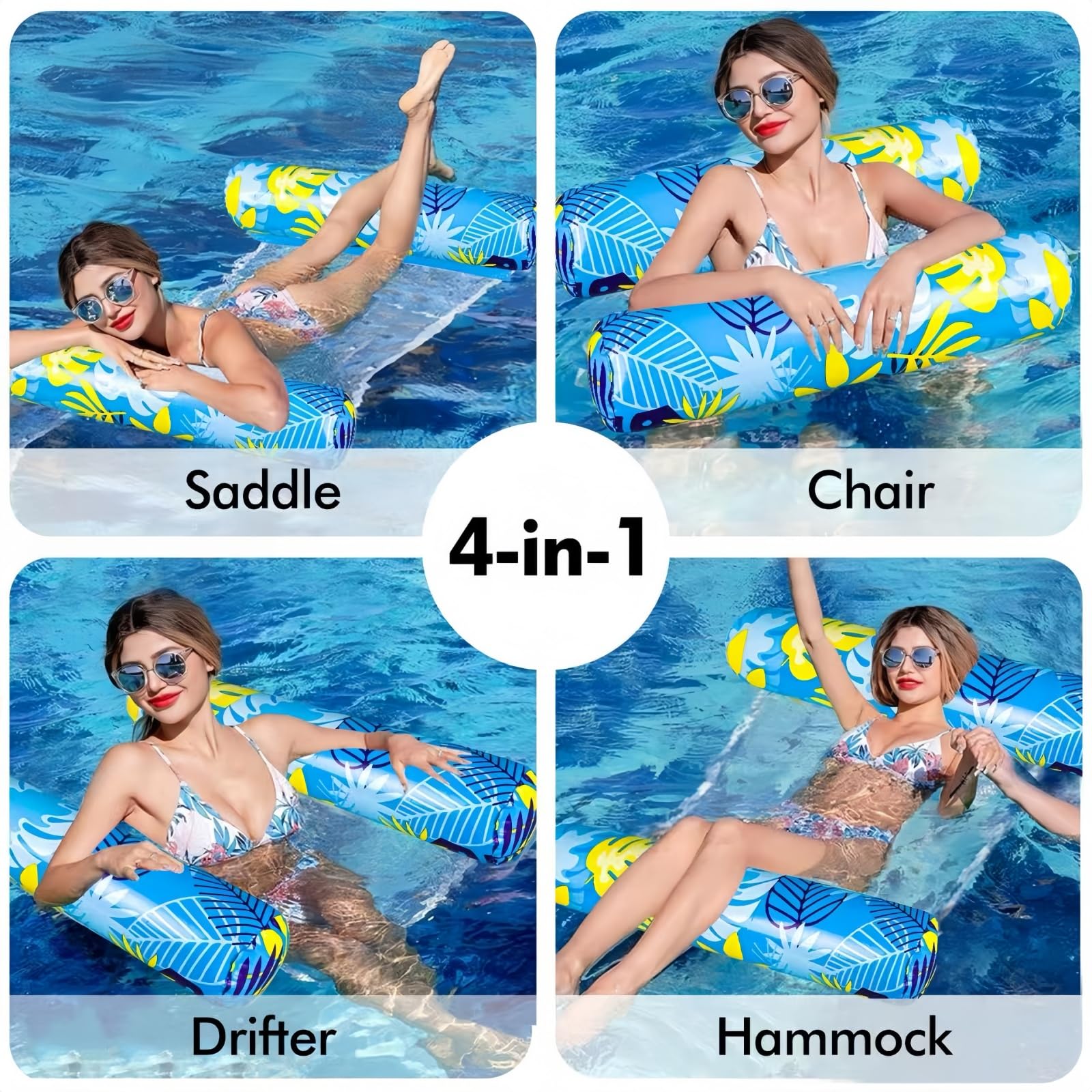 CLPCLP 4 Pack Water Pool Floats, 4-in-1 Multi-Purpose Pool Hammock