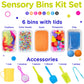 LOLO TOYS Sensory Kit for Toddlers and Kids - Includes 6 Bins with Lids, Play Tools, Sand, Feathers, Clay, Color Beads and Pom Poms Kids Box Fillers