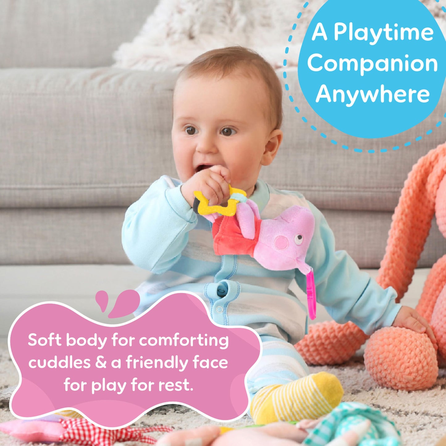 Kids Preferred Peppa Pig Take Along Activity Toy - Baby Toy, Star Teether, Rattle, Sensory Toy, 9 Inches, On-The-Go Clip, Ages 0 Months and Up