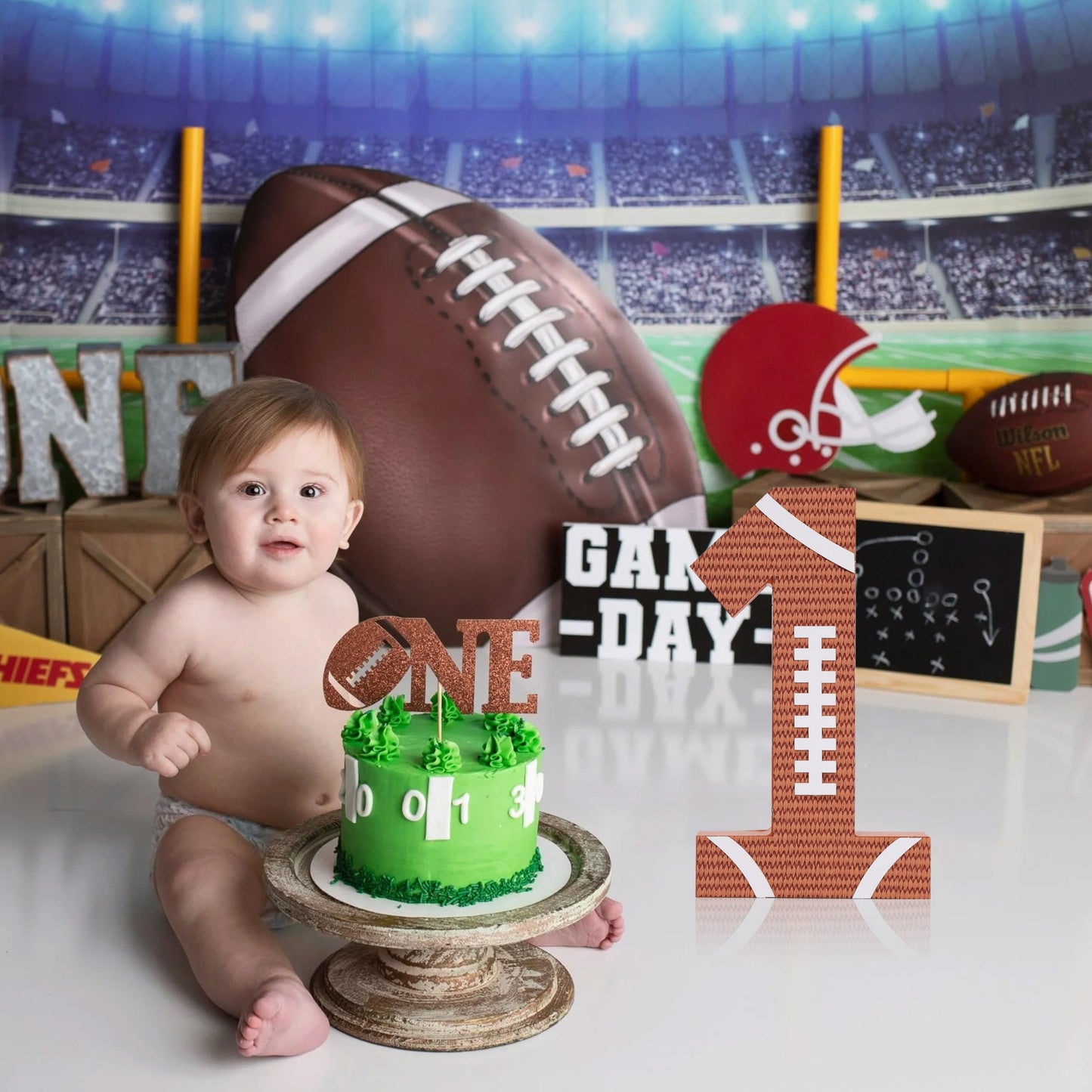 Football 1st Sign Wooden Centerpiece - 1st Year Old Football, Sports Football 1st Birthday Table Decor Sign Decoration, Baby Football Party, 1st