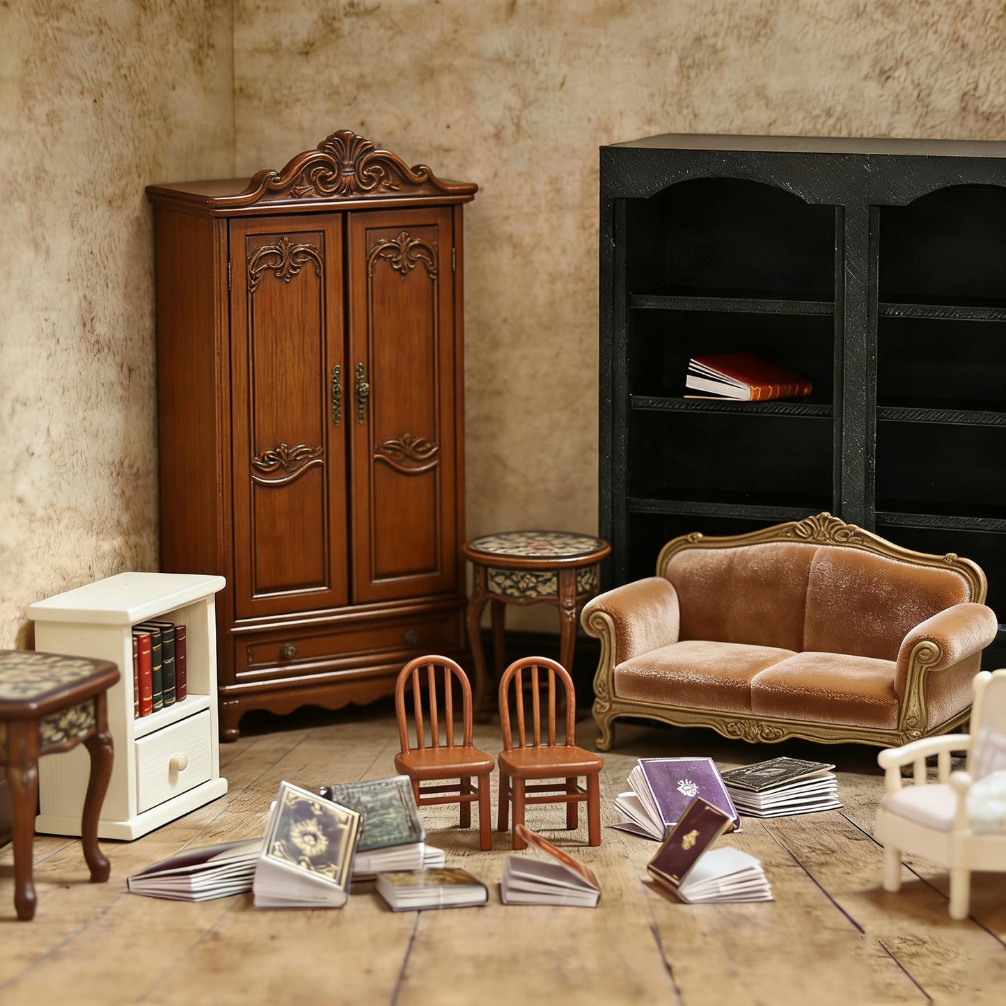 1:18 Scale Large Wall Bookshelf for Dollhouse - 3D Printed Bookcase Model for Miniature Books Collection (Black)