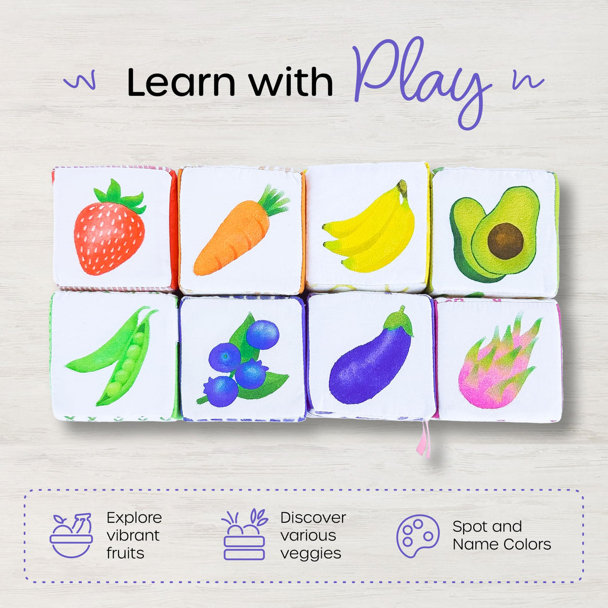Quiggly Soft Cotton Fabric Baby Blocks - Montessori Sensory Stacking Play
