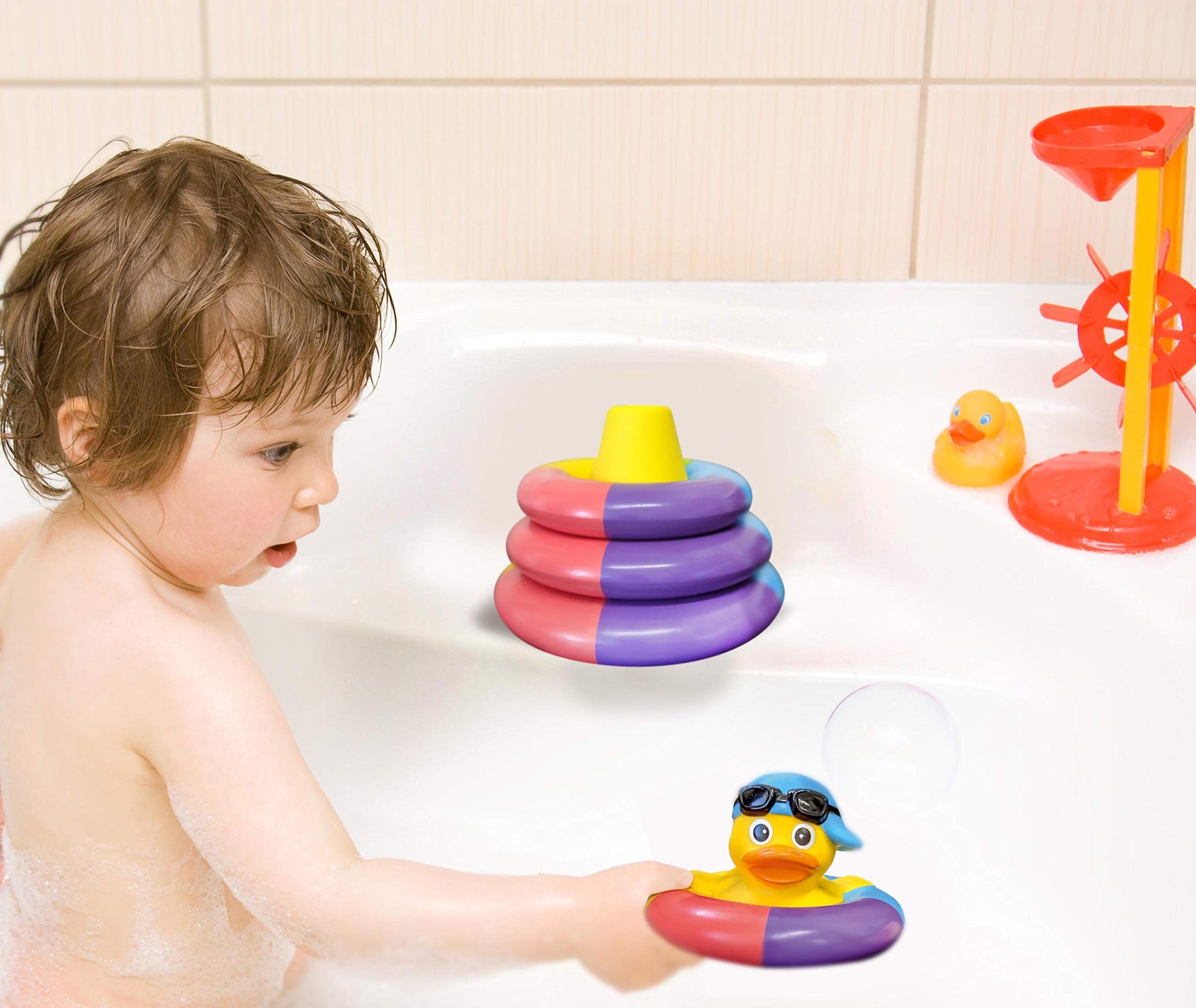 Playahoy Floating Bath Toys for Boys and Girls Float and Play Stacking Toy Rings for Baby Toddlers and Kids