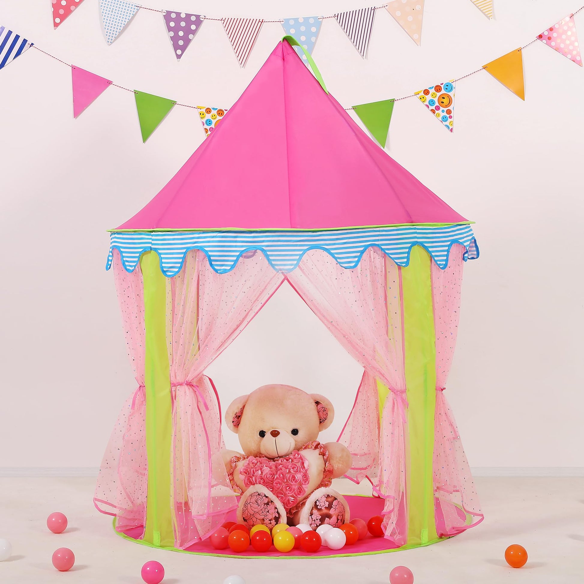 Kids Princess Tent & Lights, Children Play House Toy, 41" x 53", Pink