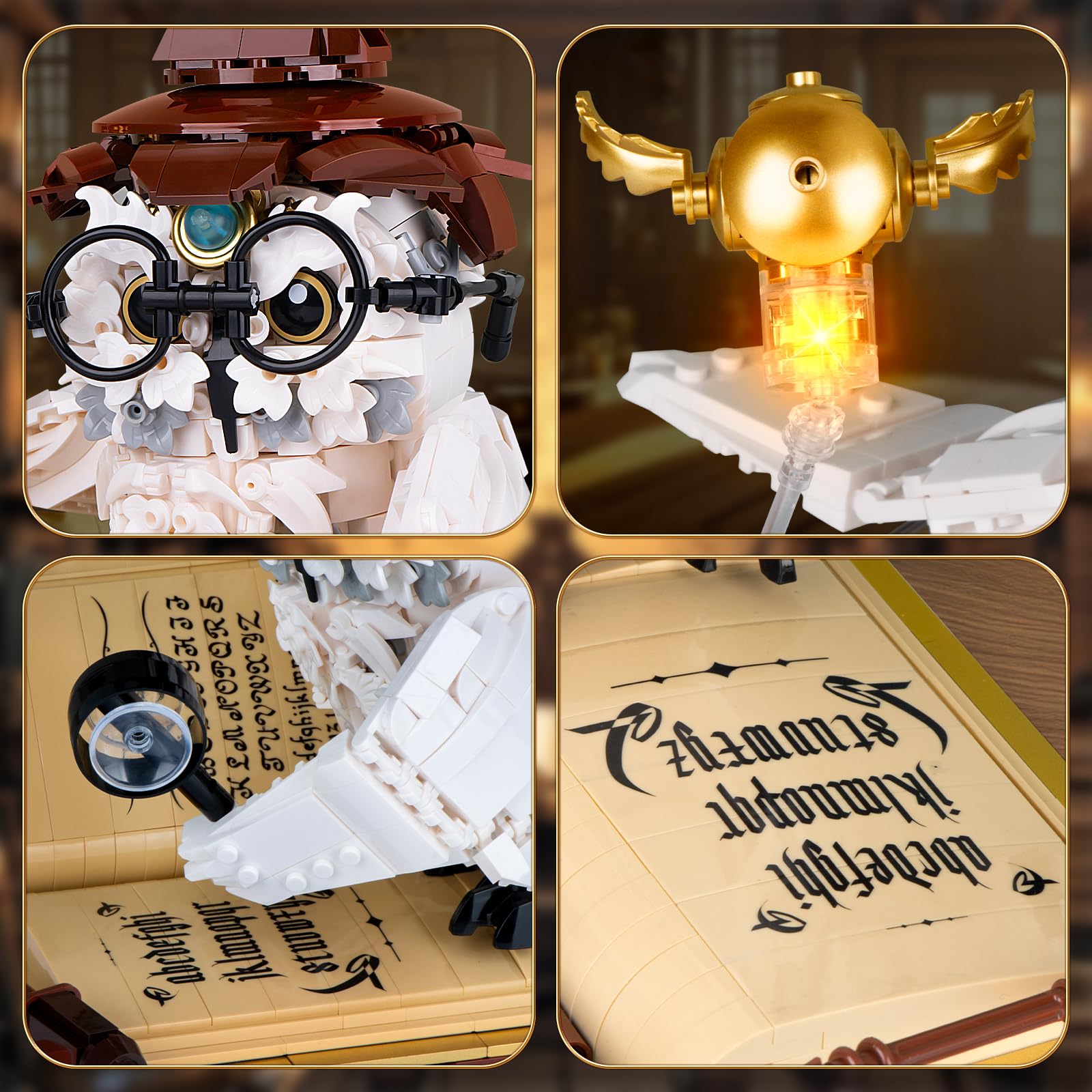 Vziimo Ideas Magic World Owl Building Set, MOC Creative Bird Animal Building Set with Light, Collectible Hary Bird Model Toys Gifts for Teens Adults