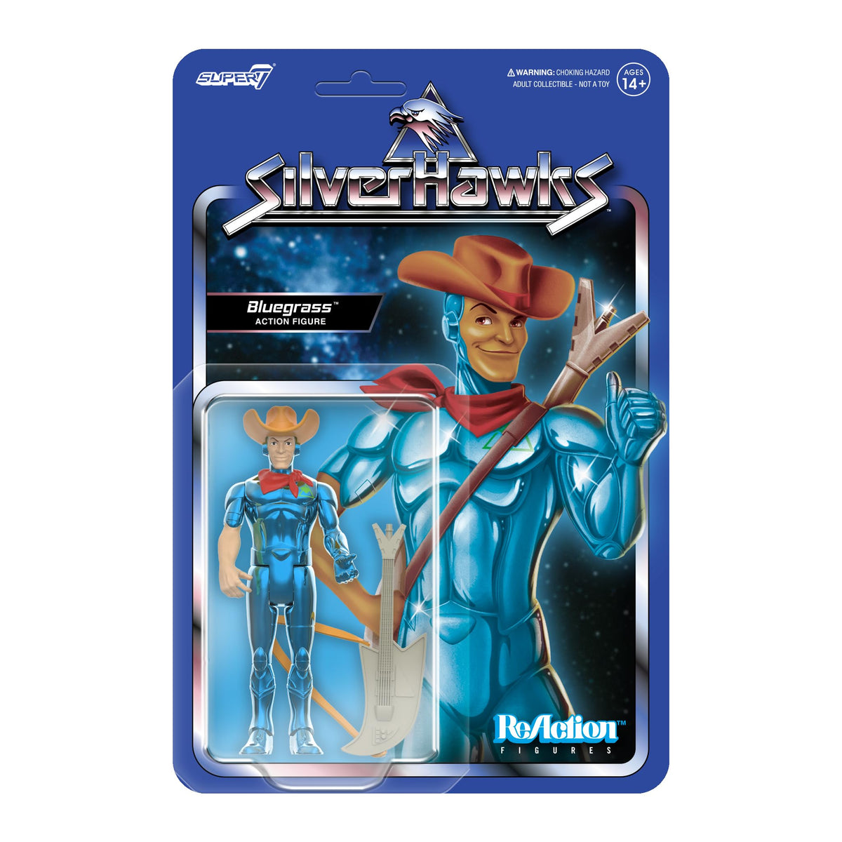 Super7 SilverHawks Bluegrass (Toy Version) Reaction Figure - 3.75" SilverHawks Action Figure with Accessory Classic Cartoon Collectibles and Retro