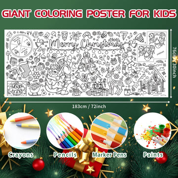 MYFEST Christmas Coloring Tablecloth 30x72 inches, Thick and Jumbo Christmas Coloring Poster for DIY Painting Activities or Developmental Games, Paper