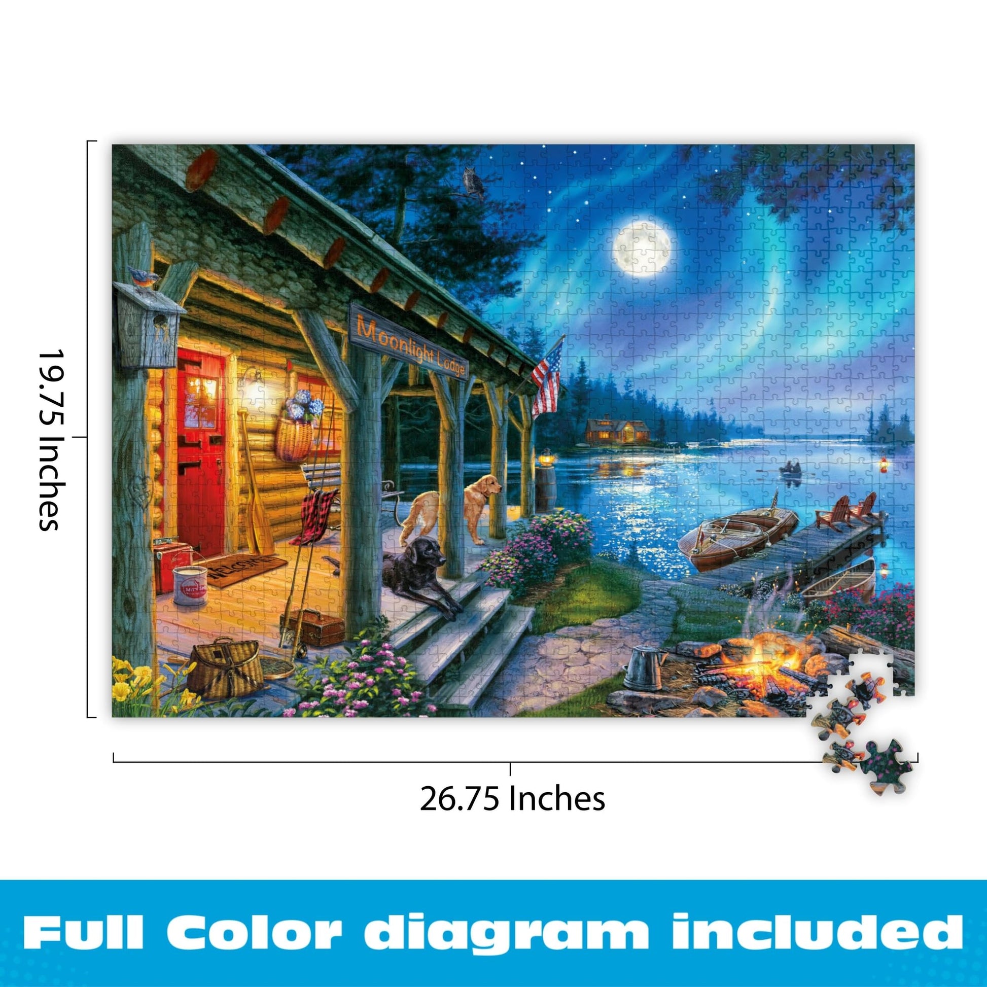 Buffalo Games Darrell Bush, Moonlight Lodge, 1000 Piece Puzzle for Adults