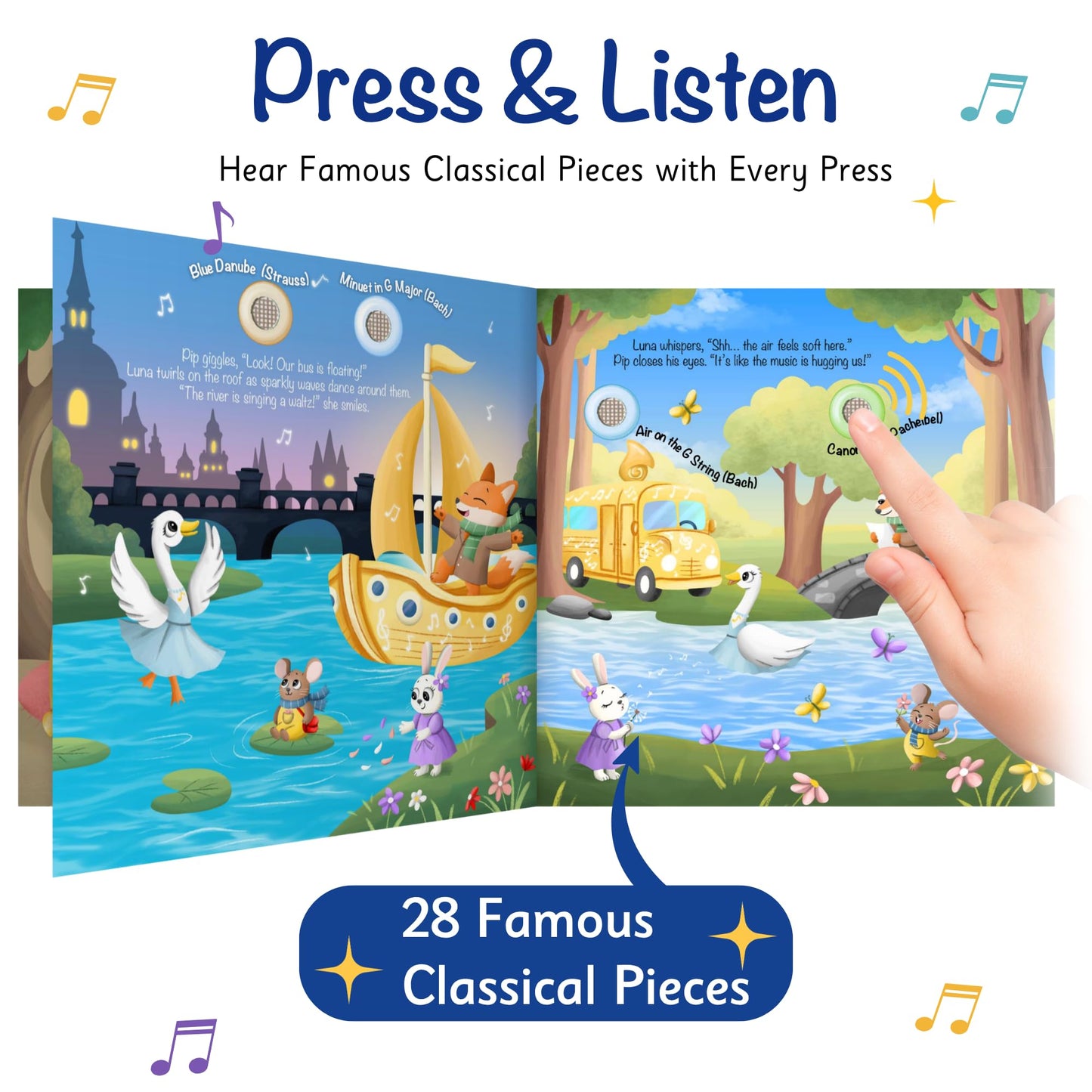 LITTLE MAESTRO Discover Classical Music - 28 Classical Masterpieces, Musical Books for Toddlers, 28-Button Music Book, Musical Toys for Toddlers 1-3