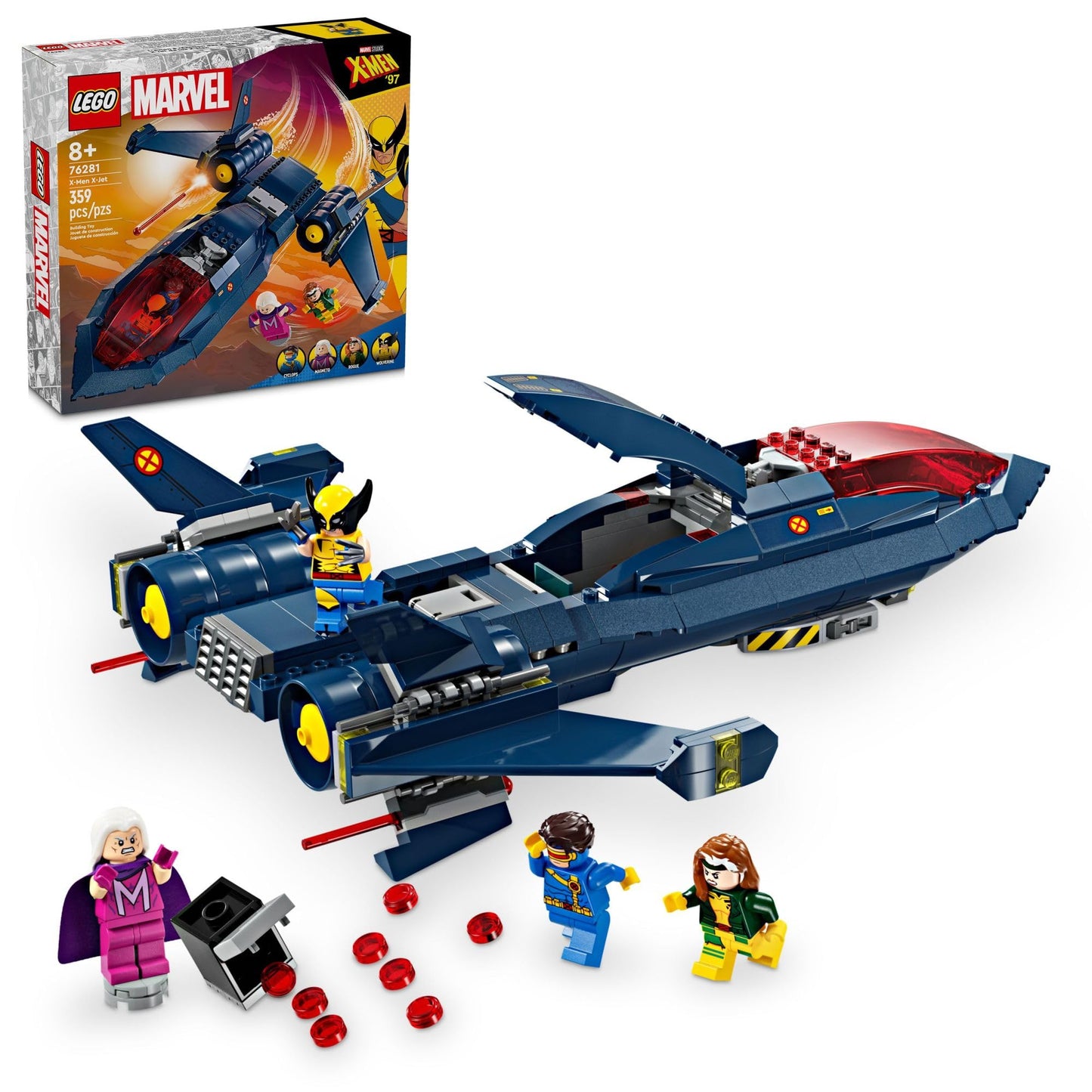 LEGO Marvel X-Men X-Jet Toy - Building Toy from X-Men '97 for Boys & Girls, Ages 8+ - Model Kit for Display and Play with 4 Minifigures - Gift Idea