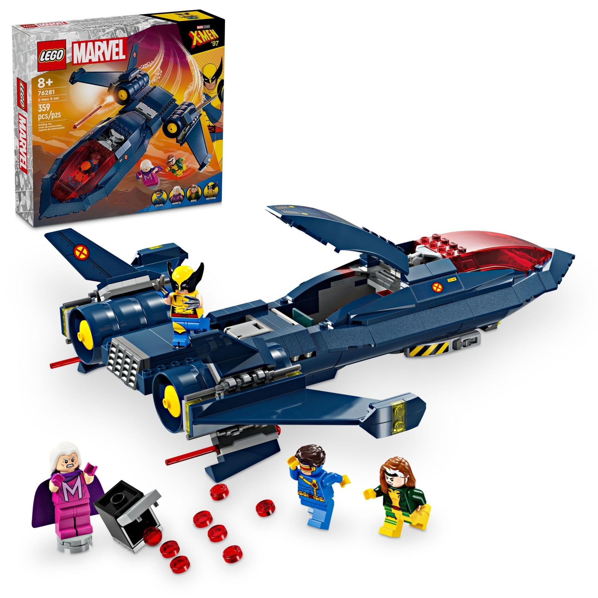 LEGO Marvel X-Men X-Jet Toy - Building Toy from X-Men '97 for Boys & Girls, Ages 8+ - Model Kit for Display and Play with 4 Minifigures - Gift Idea