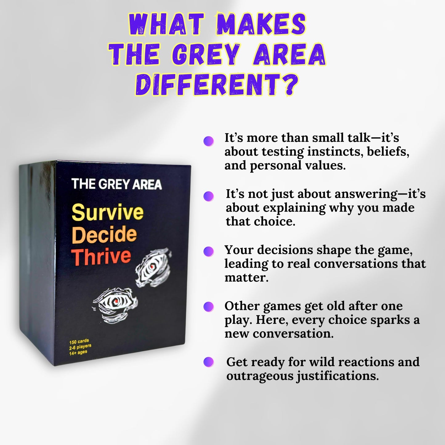 fa9eel The Grey Area Card Game - 150 Decision Making and Survival Questions for Adults, Teens, and Couples - Fun Party Game & Conversation Starter
