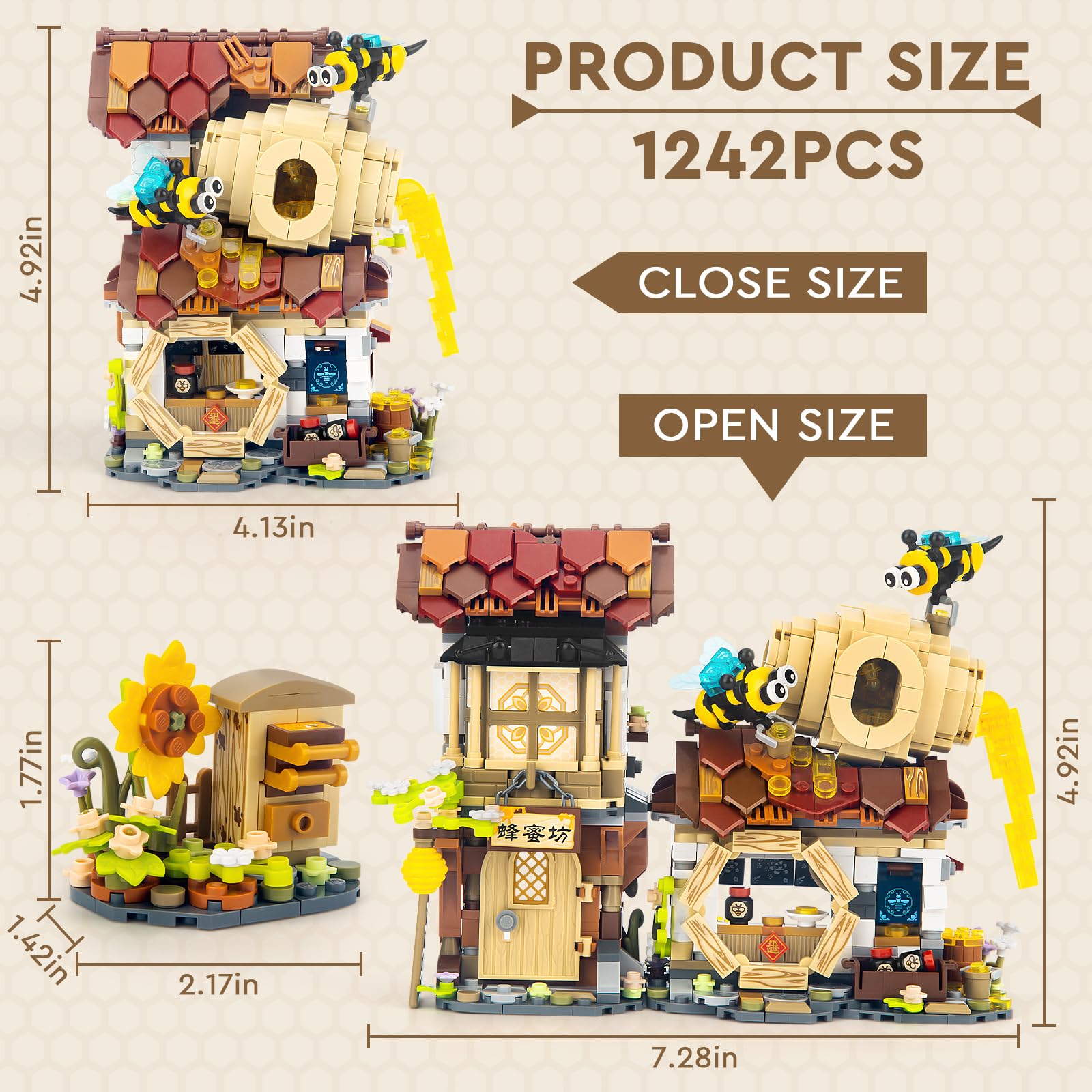 HIGH GODO Honey Workshop Mini Building Set, MOC Street View Simulation Architecture Toy, Collectible Gifts for Adults Teens Ages 14+, NOT Compatible
