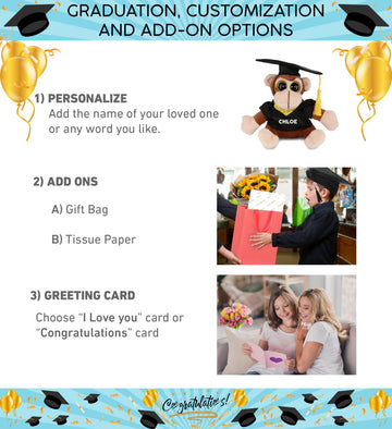 DolliBu Big Eye Monkey Graduation Plush Toy - Super Soft Graduation Stuffed Animal Dress Up with Gown and Cap with Tassel Outfit with Personalization