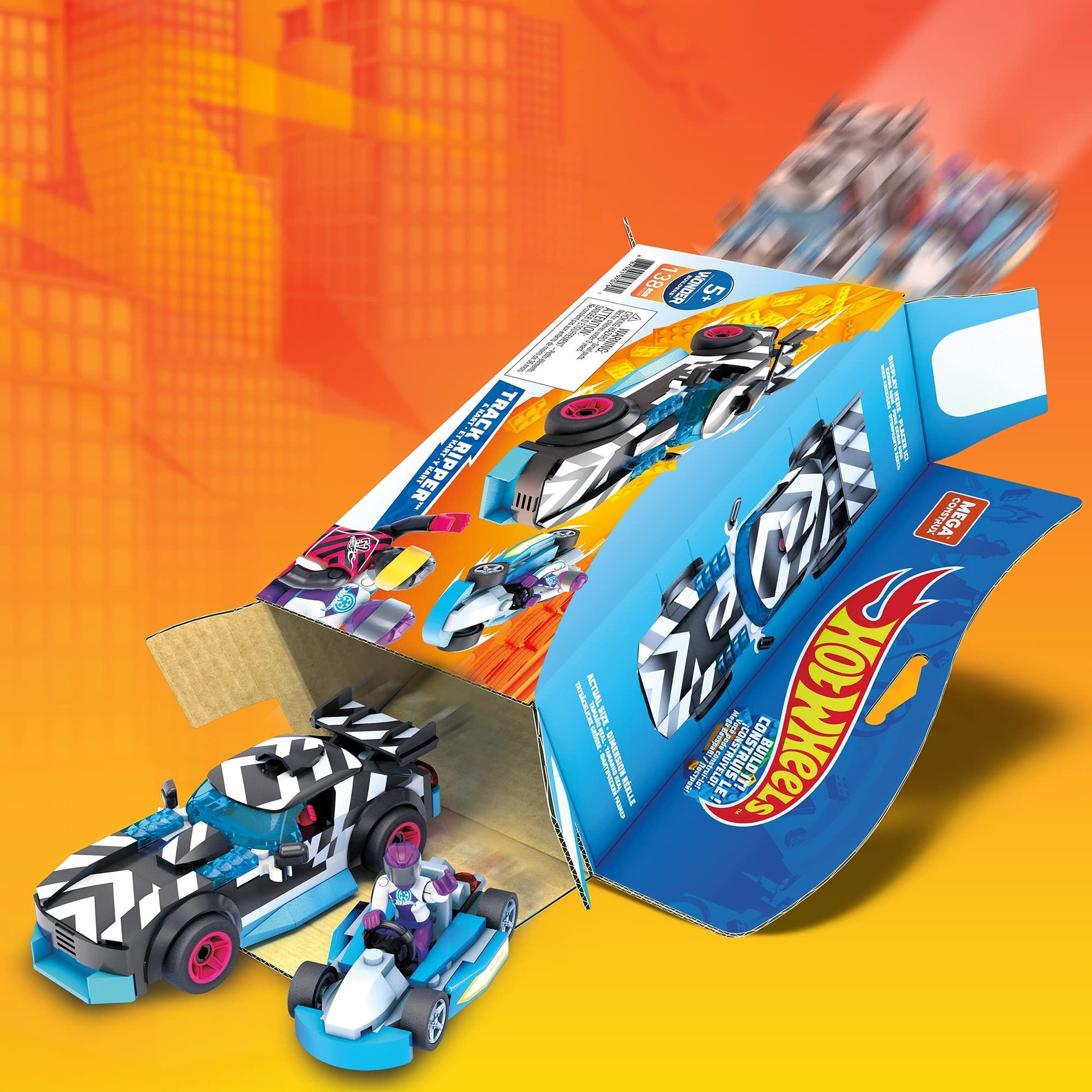Hot Wheels Mega Construx Track Ripper and Kart Construction Set, Building Toys for Kids 5 Years and Up