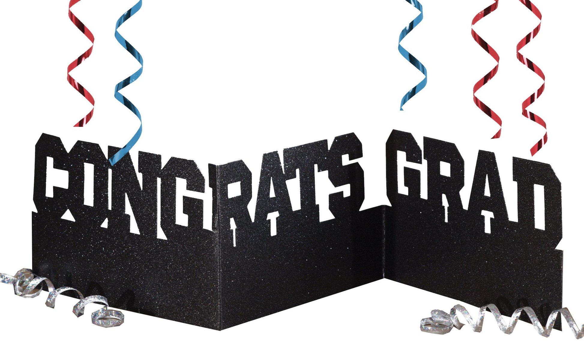 Creative Converting Congrats Grad Accordion Glitter Centerpiece, black (031094)