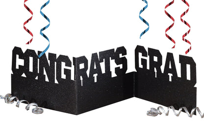 Creative Converting Congrats Grad Accordion Glitter Centerpiece, black (031094)