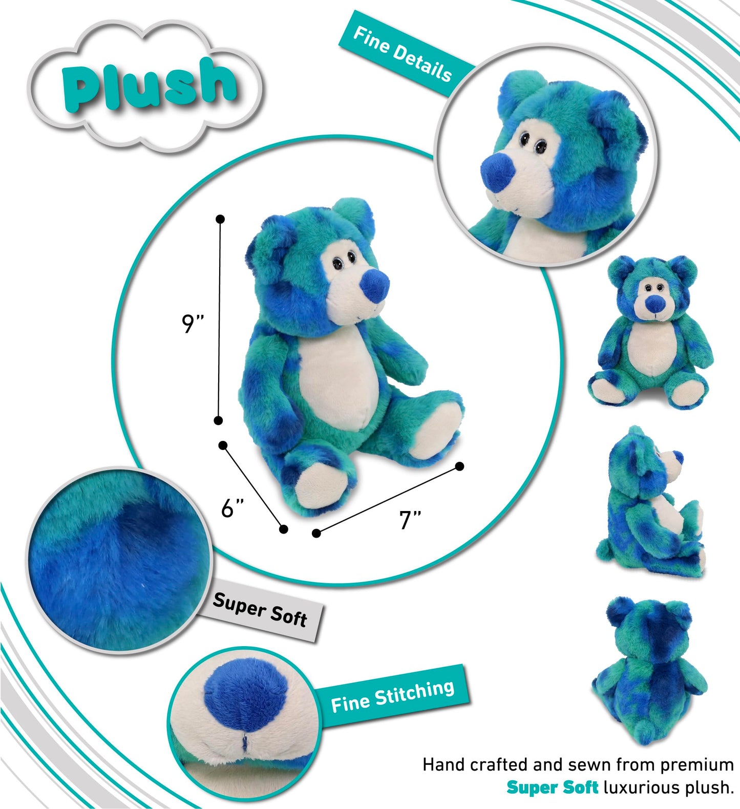 DolliBu Blue Tie-Dye Bear Plush - Super Soft Stuffed Animal, Cute Wild Animal Plush, Adorable Fluffy Stuffed Animal for Boys and Girls, Stuffed