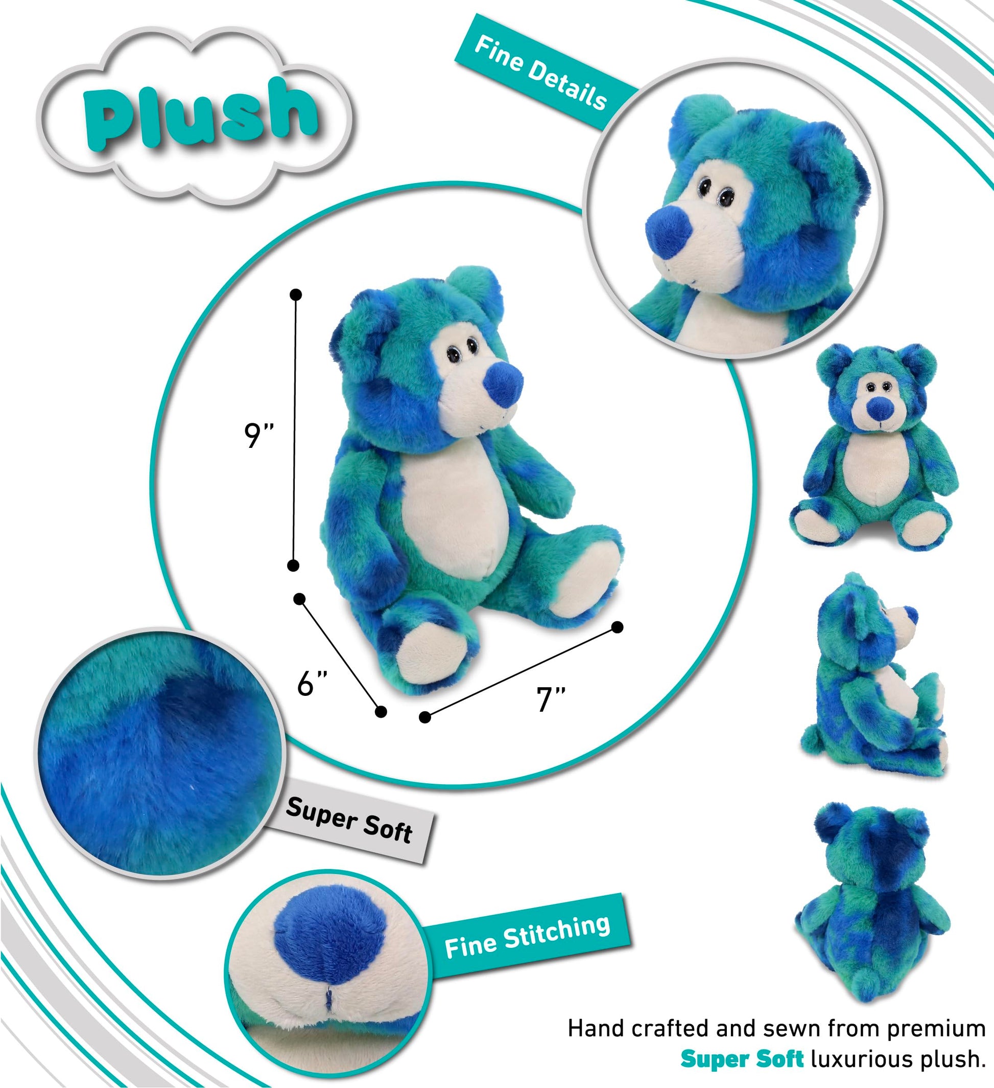 DolliBu Blue Tie-Dye Bear Plush - Super Soft Stuffed Animal, Cute Wild Animal Plush, Adorable Fluffy Stuffed Animal for Boys and Girls, Stuffed