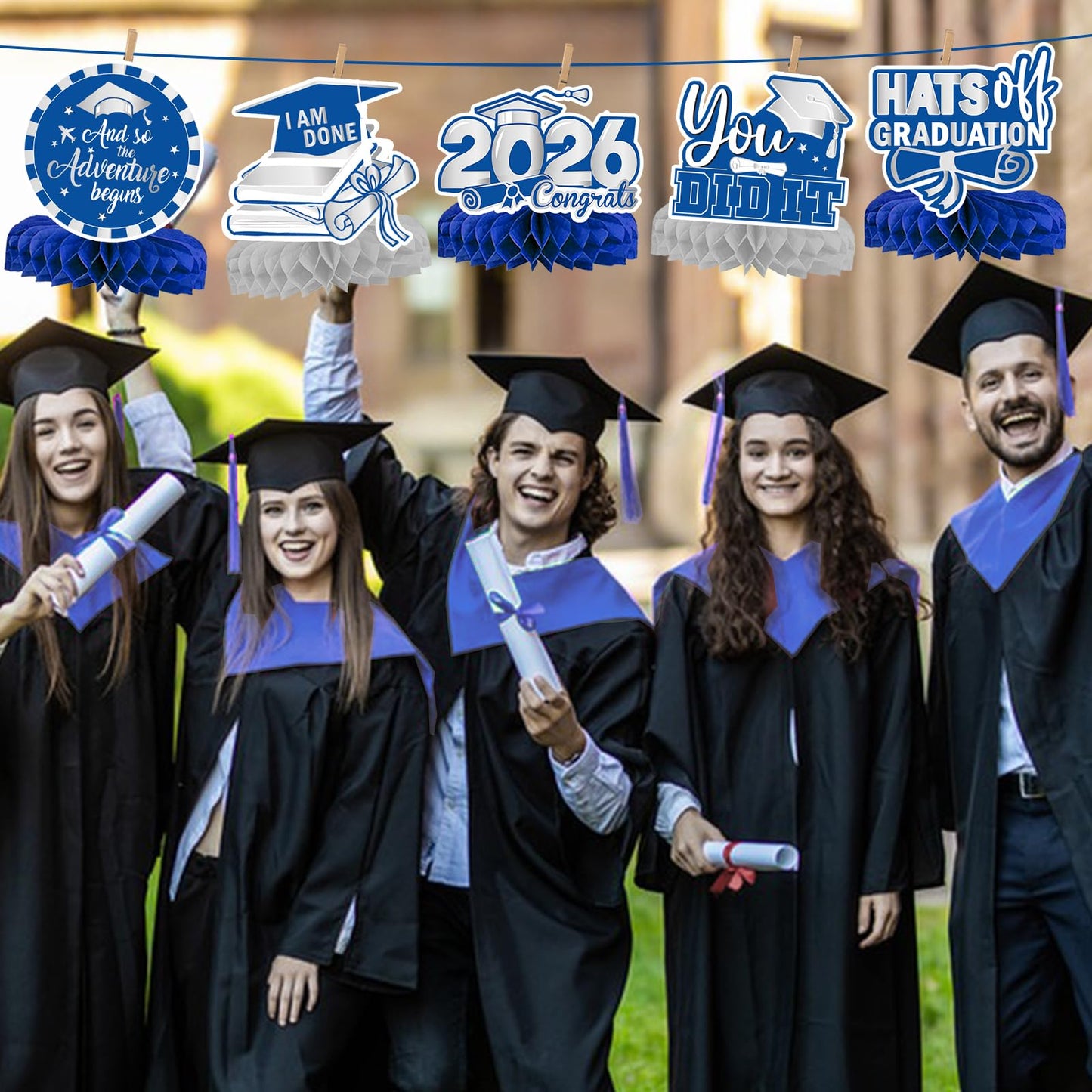 9Pcs 2026 Graduation Decorations Congrats Grad Table Centerpiece Class of 2026 Graduation Table Decorations for Graduation Party Supplies (blue)