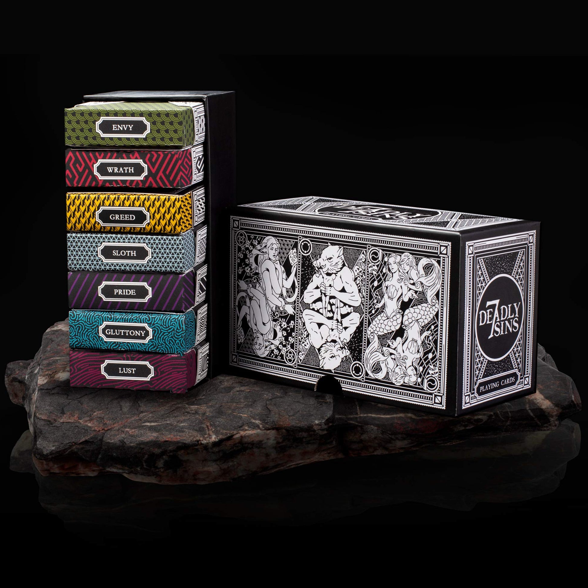 7 Deadly Sins Playing Cards - Seven Premium Themed Decks - Dante's Inferno, The Divine Comedy - Unique, Hand-Illustrated, 300gsm Black Core Stock
