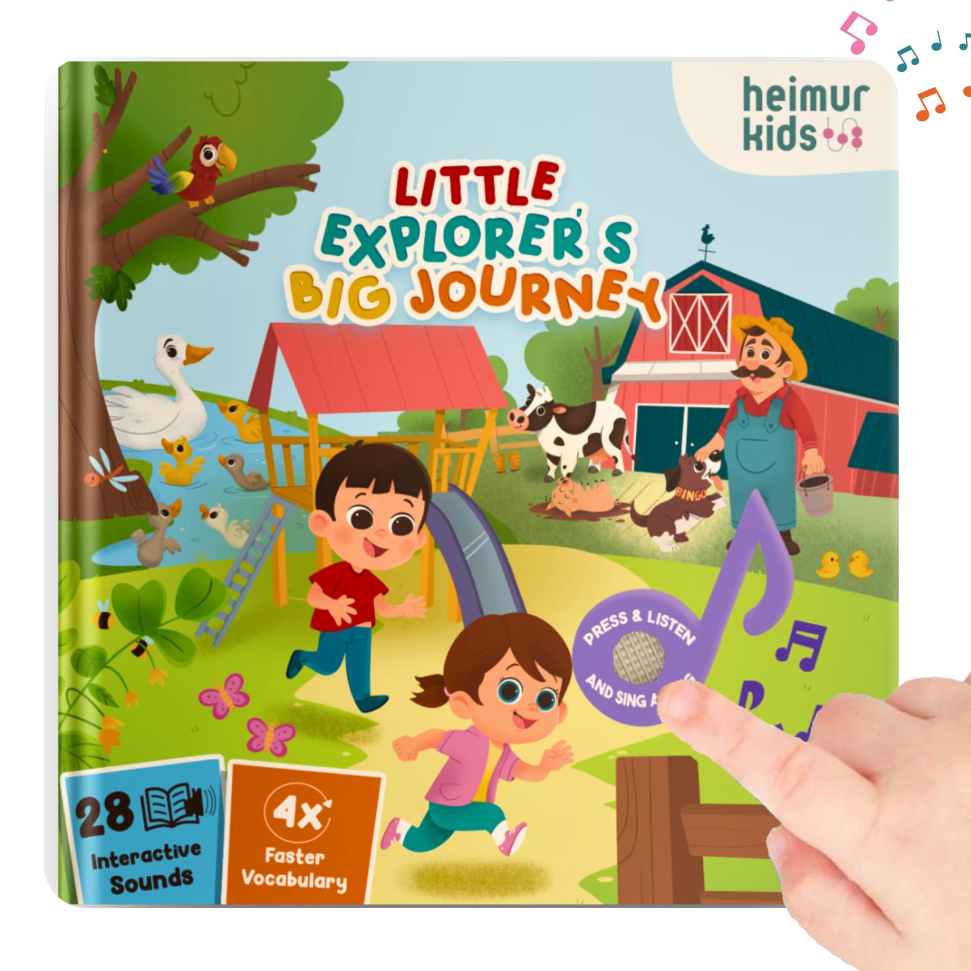 HEIMUR KIDS Little Explorer's Big Journey Sound Book | 28 Button Interactive Toddler Learning Toy | USB-C Rechargeable Nursery Rhymes & First Words